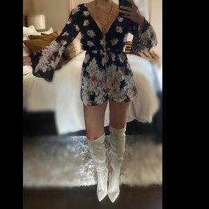 Bell sleeve surplice wrap romper